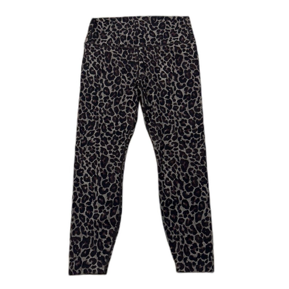 Varley Leggings Womens Large Leopard Animal Print Athletic Black Brown Ankle